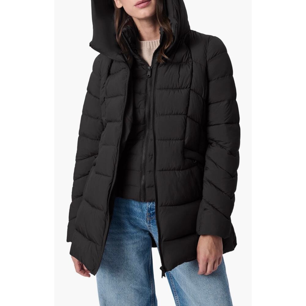 BERNARDO Navy Hooded Puffer Jacket Coat with Bib Size Medium - Picture 3 of 8